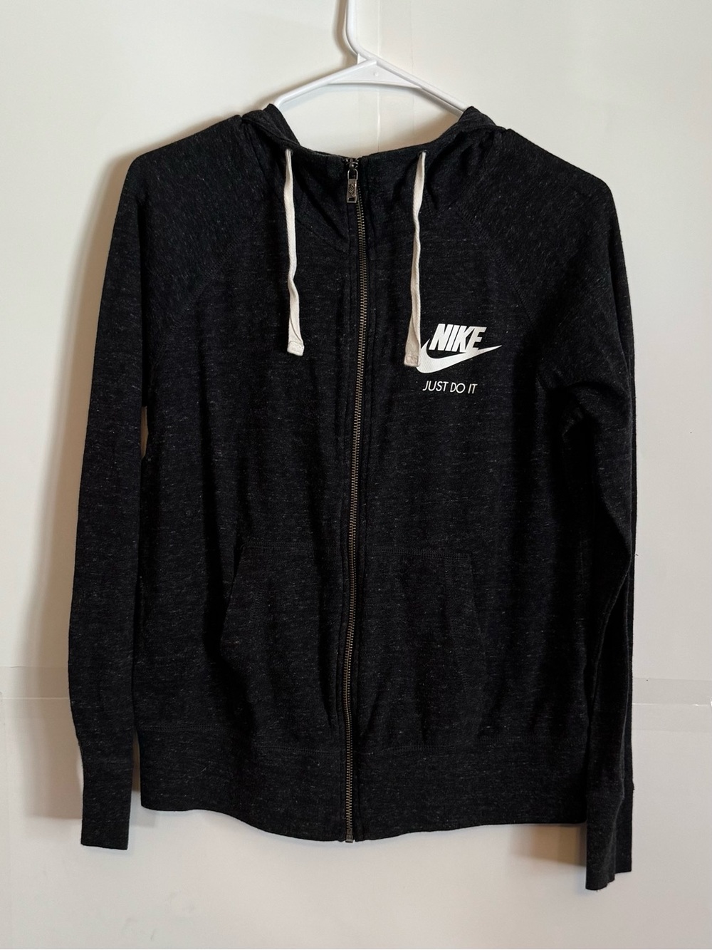 Nike Women's Charcoal Gray Full-Zip Hoodie with White Logo